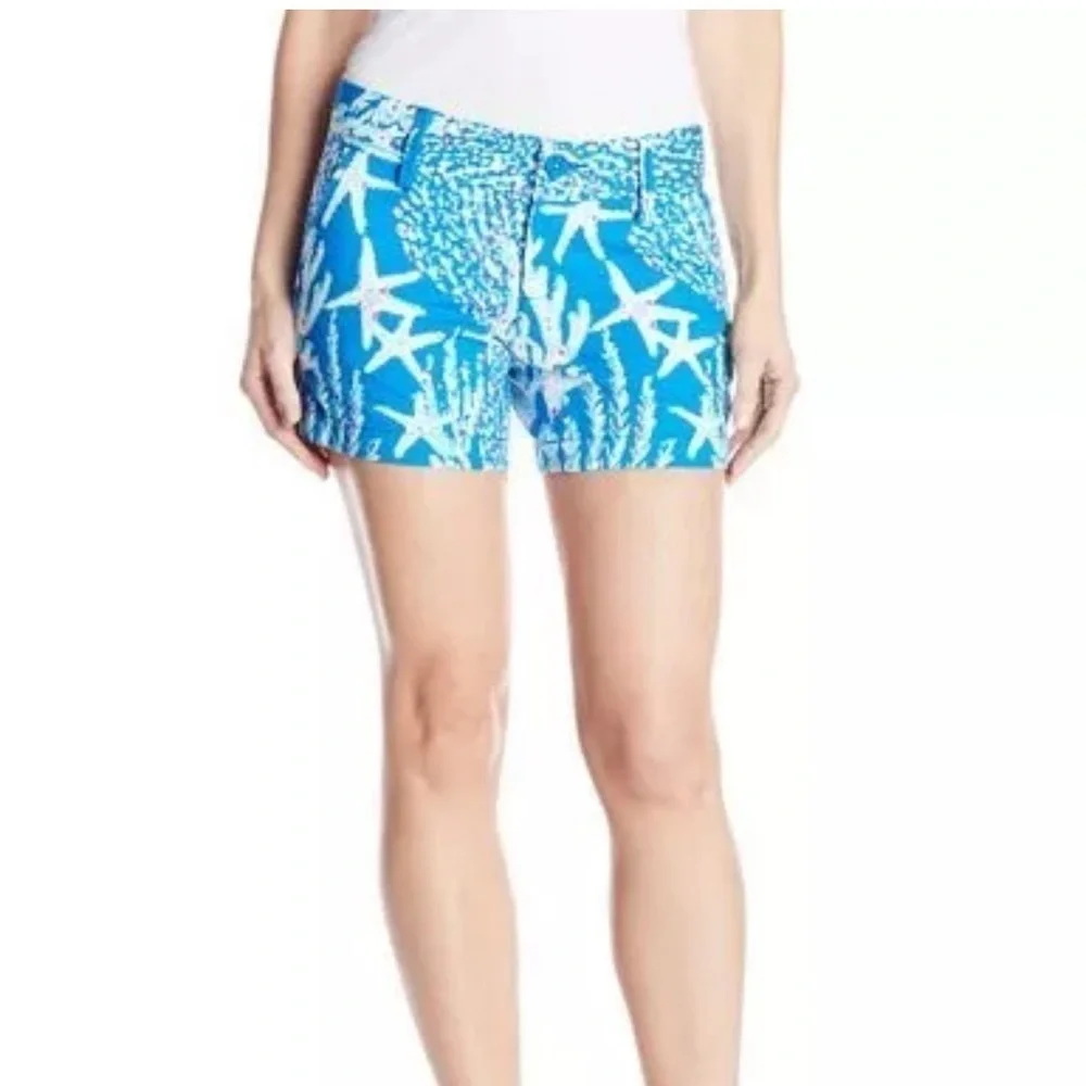 NWT Lilly Pulitzer Buttercup Shorts Brewster Blue Good Reef Scalloped Hem Size 2